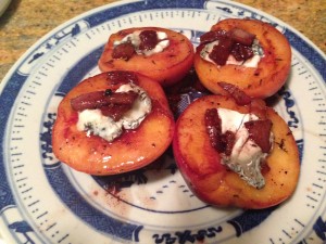 I rarely photograph my cooking creations, but here's an experiment with grilled peaches stuffed with goat cheese and pancetta.