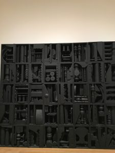 A Louise Nevelson found object sculpture at MoMA in New York.
