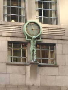 The clock on the Tiffany & Co building on 5th Avenue in New York City.