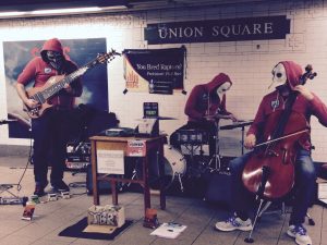 Musicians of all kinds play at designated spots in large subway stations. 
